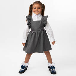 Caramelo Kids-فستان بينافور بكشكش لون رمادي | Childrensalon