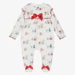 Caramelo Kids-Комбинезон кремовый велюровый рождественский с красным атласным бантом длядевочек | Childrensalon