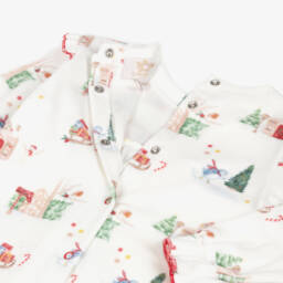 Caramelo Kids-Комбинезон кремовый велюровый рождественский с красным атласным бантом длядевочек | Childrensalon