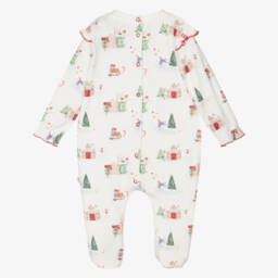 Caramelo Kids-Комбинезон кремовый велюровый рождественский с красным атласным бантом длядевочек | Childrensalon