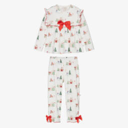 Caramelo Kids-Girls Ivory Velour Christmas Pyjamas | Childrensalon