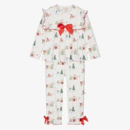 Caramelo Kids-Girls Ivory Velour Christmas Pyjamas | Childrensalon