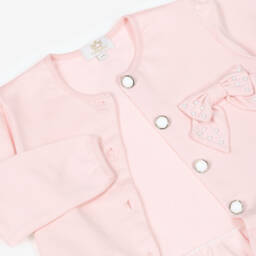 Caramelo Kids-Girls Pink Cotton Bow Tracksuit | Childrensalon