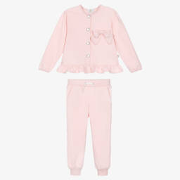 Caramelo Kids-Girls Pink Cotton Bow Tracksuit | Childrensalon