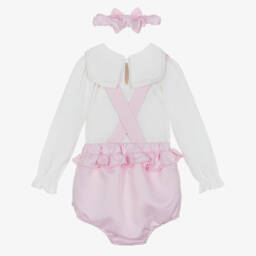 Caramelo Kids-Girls Pink Dungaree Babysuit Set with Bow Headband | Childrensalon
