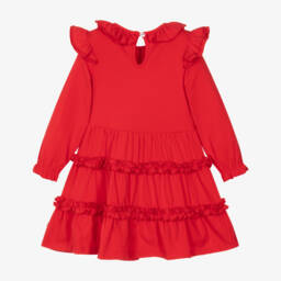 Caramelo Kids-Girls Red Cotton Jersey Dress with Ruffles & Bow | Childrensalon