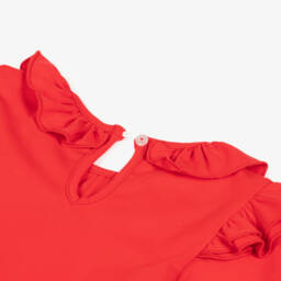 Caramelo Kids-Girls Red Cotton Jersey Dress with Ruffles & Bow | Childrensalon