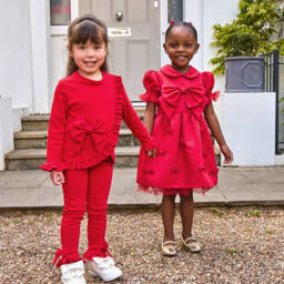 Caramelo Kids-Girls Red Satin Dress & Hairband Set with Bows & Diamantés | Childrensalon