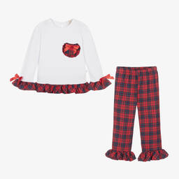 Caramelo Kids-Girls Red Tartan Check Cotton Pyjamas | Childrensalon