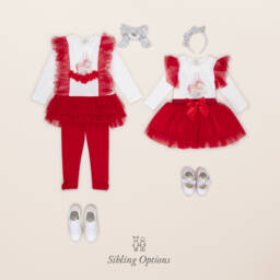 Caramelo Kids-Girls Red & White Cotton Leggings Set | Childrensalon