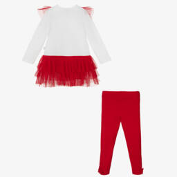 Caramelo Kids-Girls Red & White Cotton Leggings Set | Childrensalon