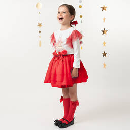 Caramelo Kids-Girls Red & White Cotton Skirt Set | Childrensalon