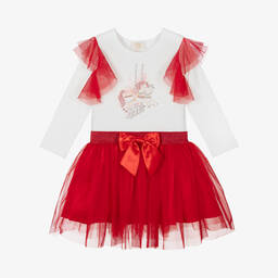 Caramelo Kids-Girls Red & White Cotton Skirt Set | Childrensalon