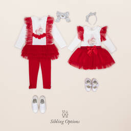 Caramelo Kids-Girls Red & White Cotton Skirt Set | Childrensalon