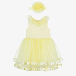 Caramelo Kids Girls Yellow Jersey Tulle Dress Set Childrensalon