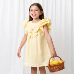 Caramelo Kids-Girls Yellow Linen & Cotton Dress | Childrensalon