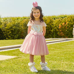 Caramelo Kids-فستان شيفون وتول مزين بترتر لون زهري | Childrensalon