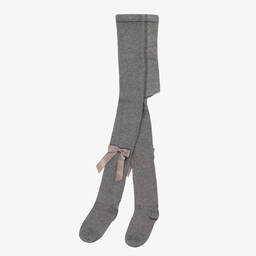 Carlomagno-Girls Grey Cotton Bow Tights  | Childrensalon