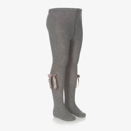 Carlomagno-Girls Grey Cotton Bow Tights  | Childrensalon
