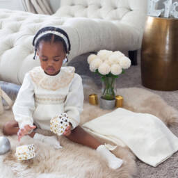 Carlomagno-Girls Ivory Cotton Socks With Satin Bow | Childrensalon