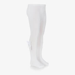 Carlomagno-Girls White Cotton Bow Tights | Childrensalon