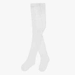 Carlomagno-Girls White Cotton Lace Tights | Childrensalon