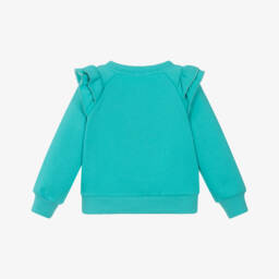 Catimini-Girls Aqua Green Cotton Logo Sweatshirt with Floral Embroidery | Childrensalon
