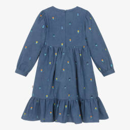 Catimini-Girls Blue Denim Dress with Embroidered Flowers | Childrensalon