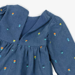Catimini-Girls Blue Denim Dress with Embroidered Flowers | Childrensalon