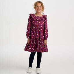 Catimini-Girls Burgundy Floral Long Sleeve Dress | Childrensalon