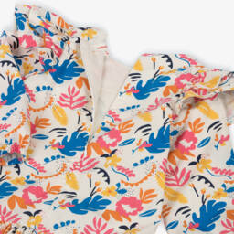 Catimini-Girls Ivory Cotton Dress with Colourful Floral Print | Childrensalon