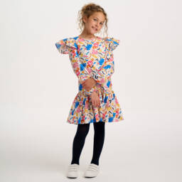 Catimini-Girls Ivory Cotton Dress with Colourful Floral Print | Childrensalon