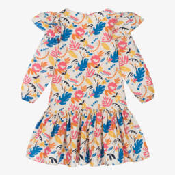 Catimini-Girls Ivory Cotton Dress with Colourful Floral Print | Childrensalon