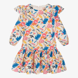 Catimini-Girls Ivory Cotton Dress with Colourful Floral Print | Childrensalon