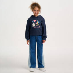 Catimini-Худи синее хлопковое с цветочным логотипом для девочек | Childrensalon