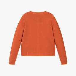 Catimini-Girls Orange Cotton Knit Cardigan with Floral Embroidery | Childrensalon