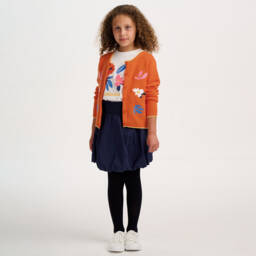 Catimini-Girls Orange Cotton Knit Cardigan with Floral Embroidery | Childrensalon