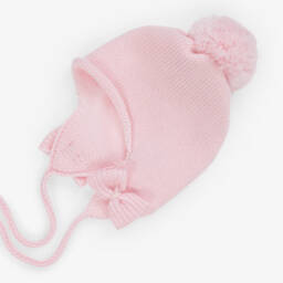Catya-Baby Girls Pink Merino Wool Knit Pom-Pom Hat | Childrensalon