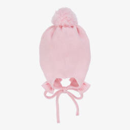 Catya-Baby Girls Pink Merino Wool Knit Pom-Pom Hat | Childrensalon