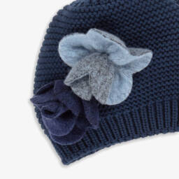 Catya-Girls Blue Floral Merino Wool Knit Hat | Childrensalon