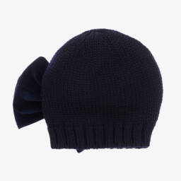 Catya-قبعة صوف مارينو محبوك مزينة بفيونكة لون كحلي للبنات | Childrensalon