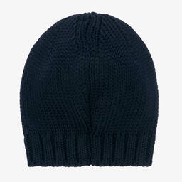 Catya-Girls Blue Wool Knit Velvet Bow Hat | Childrensalon