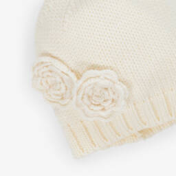 Catya-Girls Ivory Floral Merino Wool Knit Hat | Childrensalon