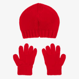 Catya-Girls Red Merino Wool Hat & Gloves Set | Childrensalon