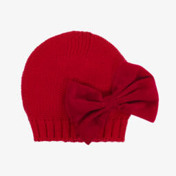 Catya-Girls Red Wool Knit Bow Hat | Childrensalon