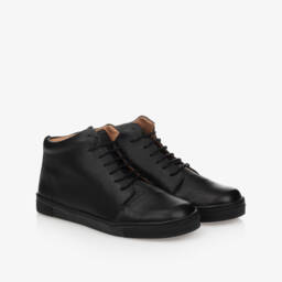 Children's Classics-Boys Black Leather Lace-Up Trainers | Childrensalon