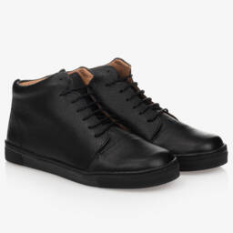 Children's Classics-Boys Black Leather Lace-Up Trainers | Childrensalon