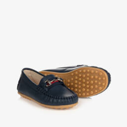 Children's Classics-Boys Blue Leather Moccasins | Childrensalon