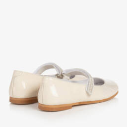 Children's Classics-Girls Ivory Patent Leather & Diamanté Shoes | Childrensalon