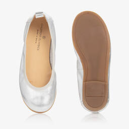 Children's Classics-Girls Silver Leather Ballerina Shoes | Childrensalon
